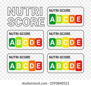 Nutri-Score chart illustrating nutritional ratings from healthiest to least healthy foods. Image featuring color-coded labels from A to E, used in European food labeling, indicate product healthiness