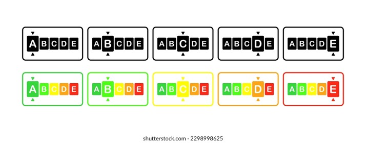 Nutri-Score. Flat, color, Nutri-Score scale. Vector icons.