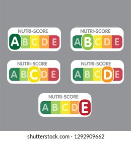 Nutri-Score franch system. Color scale ranging. Sign health care for packaging