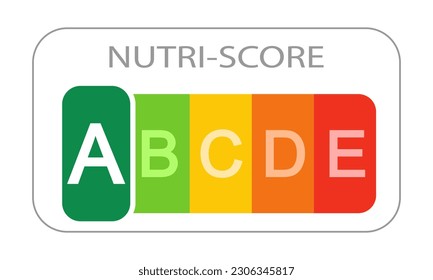 Etiqueta Nutri-Score o 5-CNL con letras de clasificación y mejor calificación A. Calidad nutricional de la pegatina de los alimentos. Ilustración plana vectorial.