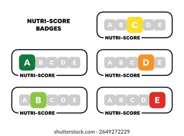 Rótulos Nutri-Score. Crachás de alimentos saudáveis