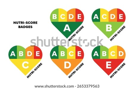 Nutri-Score labels heart-shaped. Nutritional quality of foods stickers