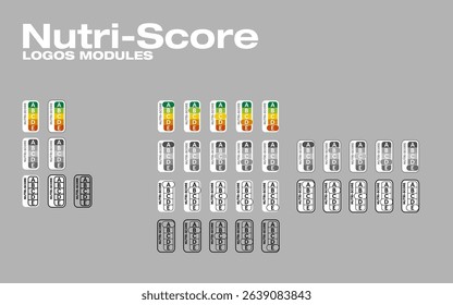 Nutri-Score logo modules in color, grayscale, and outline versions.