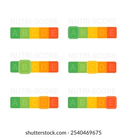 Nutri-score set labels with classification letters on white background. Vector flat illustration