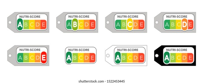 Nutri-Score sign health care for packaging, 
official labels, 
Vector graphic isolated on gray background
