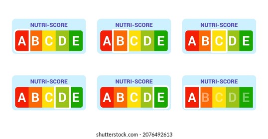 Nutriscore stickers set Nutri-Score panel system sign Health care symbol logo for packaging design Packaging label Vector illustration