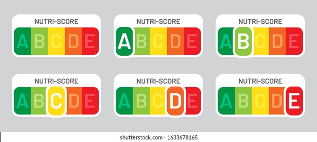 Nutriscore stickers set. Vector Nutri-Score system sign. Health care symbol for packaging design