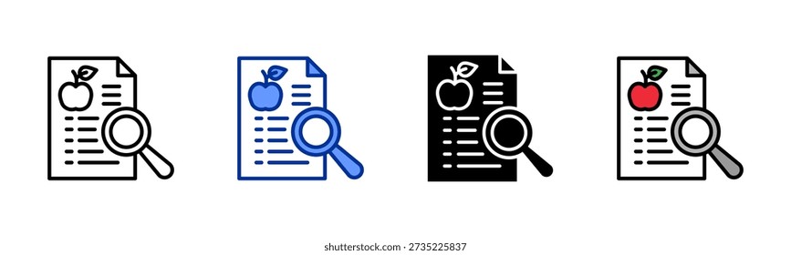 Nutrition Analysis icon set multiple style collection