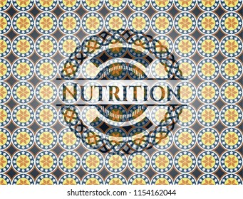 Nutrition arabic style emblem. Arabesque decoration.