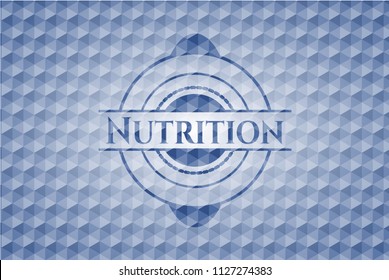 Nutrition blue emblem with geometric pattern.