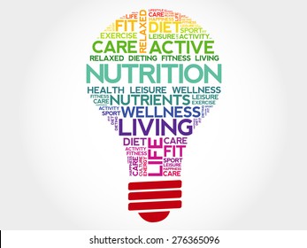 Nutrition Bulb Word Cloud, Health Concept