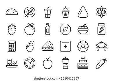 Nutrition and calorie counting icon set flat vector illustration on white background