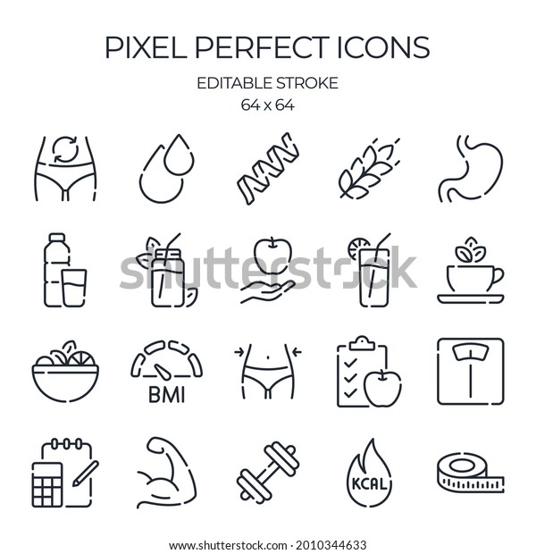 Nutrition and calorie counting related editable\
stroke outline icon isolated on white background flat vector\
illustration. Pixel perfect. 64 x\
64.