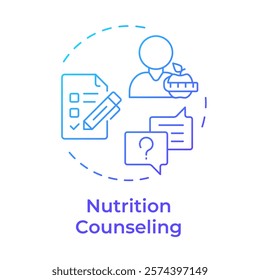 Nutrition counseling blue gradient concept icon. Healthcare professional, therapist. Round shape line illustration. Abstract idea. Graphic design. Easy to use in infographic, presentation