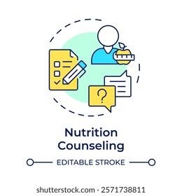 Nutrition counseling multi color concept icon. Healthcare professional, therapist. Round shape line illustration. Abstract idea. Graphic design. Easy to use in infographic, presentation