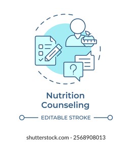 Nutrition counseling soft blue concept icon. Healthcare professional, therapist. Round shape line illustration. Abstract idea. Graphic design. Easy to use in infographic, presentation