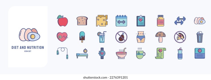 Nutrition Diet and Healthy lifestyle icon set, including icons like Apple, Bread, Cheese, Drug and more