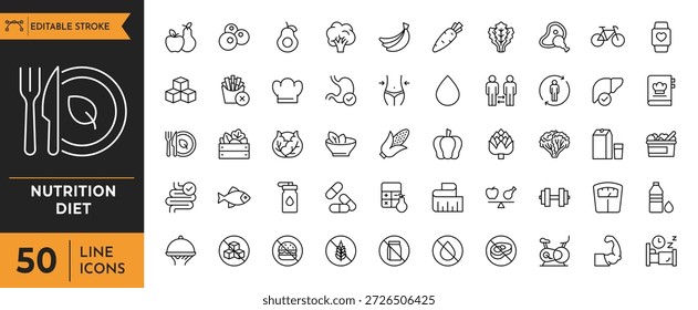 Conjunto de ícones de dieta nutricional. Ilustração vetorial	

