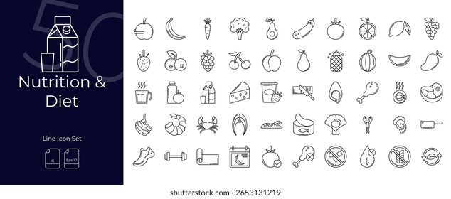 Nutrition And Diet Line Editable Icons set. Vector illustration in modern thin line style of Nutrition And Diet icons: mayonnaise, mayo, sauce, etc