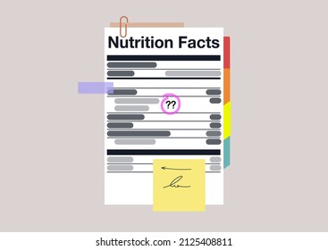 Nutrition Facts, Added Sugar, Healthy Lifestyle, The Balance Of Ingredients In Daily Ration, Notes And Stickers Explaining A Product Label