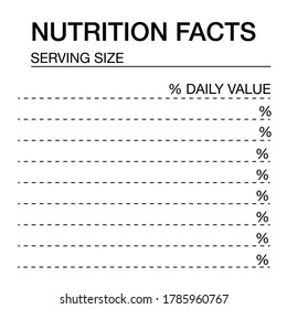 Nutrition Facts blank form. Daily value ingredient.Nutrition Facts Vector. Blank, Template. 