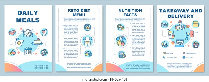 Nutrition facts brochure template. Keto diet menu order. Flyer, booklet, leaflet print, cover design with linear icons. Vector layouts for magazines, annual reports, advertising posters