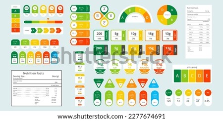 Nutrition facts composed labels collection. Set of nutrition facts tag Foto stock © 