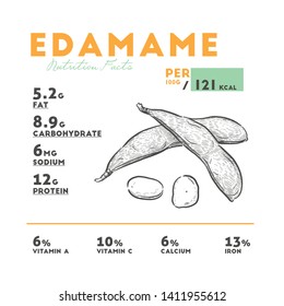 Nutrition Facts Of Edamame, Hand Draw Sketch Vector.