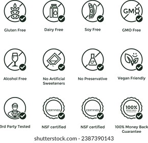 Nutrition facts icon concept clean minimal style set version. Flat line symbols of nutrients are common in food products collection.