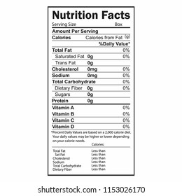 Nutrition Facts information. Information about the amount of fats, calories, carbohydrates. Vector