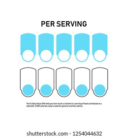 Nutrition Facts information label for box. Daily value ingredient calories, cholesterol and fats in grams and percent. Flat design, vector illustration on background.