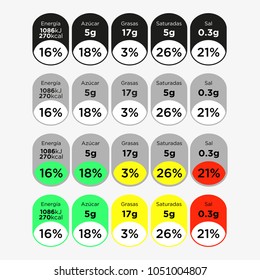 Nutrition Facts Information Label Template For Daily Food Diet Package Drinks And Food. Written In Spanish. Isolated Vector Illustration.