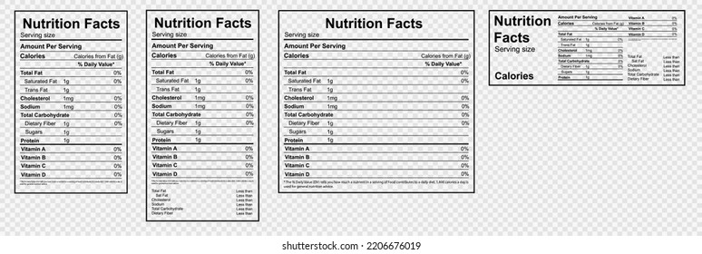 Nutrition Facts label design template vector set