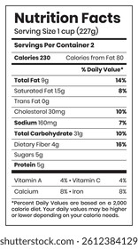 Nutrition Facts Label design template for food content. Vector serving, fats and diet calories list for fitness healthy dietary supplement, protein sport nutrition facts American standard guideline