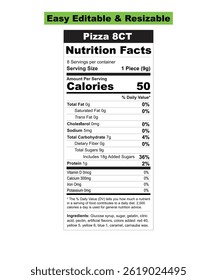 Nutrition Facts Label design template for food content. Vector serving, fats and diet calories list for fitness healthy dietary supplement, protein sport nutrition facts American standard guideline