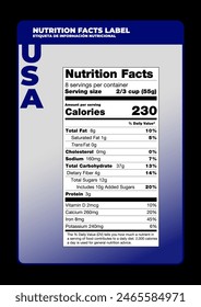 In: Nutrition Facts Label. Gesunde Ernährung. Warnstempel. Überschüssige Zucker, Gesamtfette, gesättigte Fette, Natrium, Kalorien, Süßstoffe, Koffein.