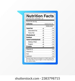 Nutrition facts label isolated with white background