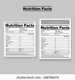 Nutrition facts label or sticker