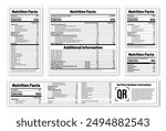 Nutrition Facts label template for food and beverages, showing daily values of calories, fat, carbohydrates, sugar, and vitamins. Nutrition Facts information for packaging. Vector illustration