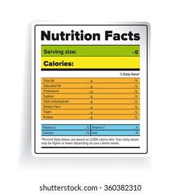 Nutrition Facts label vector color