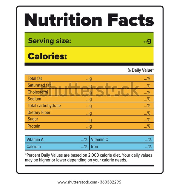 Nutrition Facts Label Vector Color Stock Vector (Royalty Free) 360382295