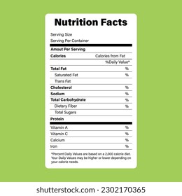 Nutrition facts label vector food packaging template