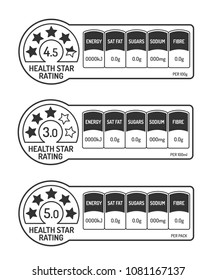Nutrition Facts Labels Set With Health Star Rating Black And White