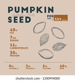 Nutrition Facts Of Pumpkin Seed, Hand Draw Sketch Vector.