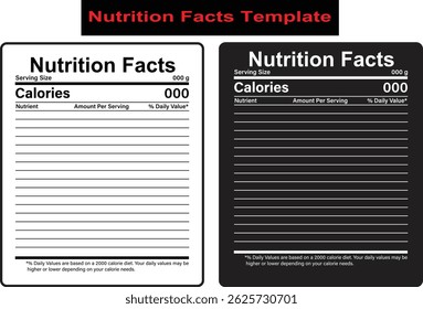 Modelo de fatos nutricionais. Modelo editável de rótulo nutricional. Suplementar modelo de fatos.