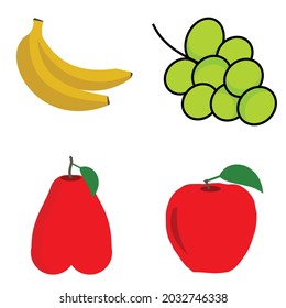 nutrition food apple, banana, grape and guava fruit icon set
