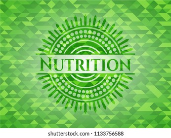 Nutrition green emblem with triangle mosaic background