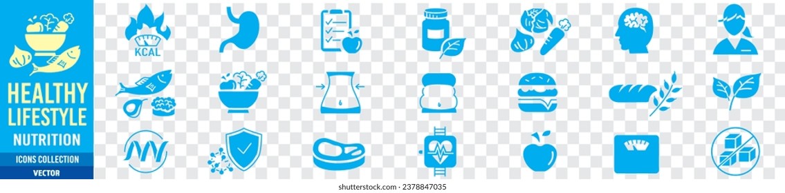 Nutrition healthy lifestyle line icons collection editable stroke vector