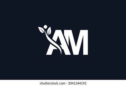 Nutrition and healthy logo design. medical nutrition therapy symbol with AM letter