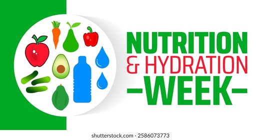 Nutrition and Hydration Week background banner or poster design template. observed every year in March. Holiday concept. Use to any Template, card, poster, placard, template.